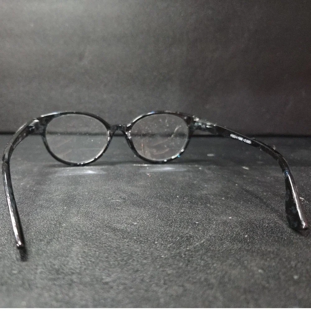 Aldi Blue Floral Round Reading‎ Glasses +2.00 Magnification 51798 Womens Black